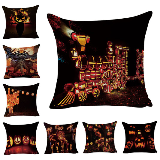 Halloween Scary Pumpkin Sofa Cushion Cover Linen Throw Pillow Case Home Decor