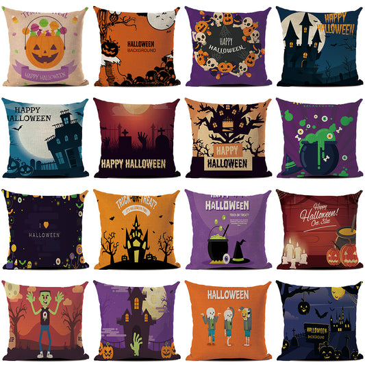 Happy Halloween Pumpkin Zombie Linen Throw Pillow Case Cushion Cover Decoration