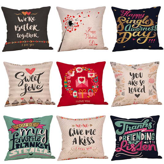 Happy Valentine Letters Linen Throw Pillow Case Sofa Bed Decor Cushion Cover