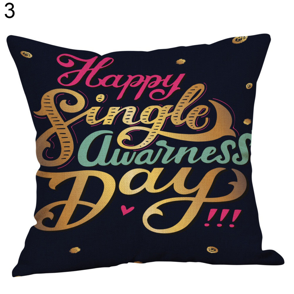 Happy Valentine Letters Linen Throw Pillow Case Sofa Bed Decor Cushion Cover