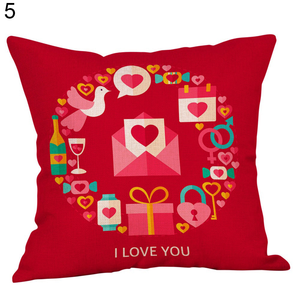 Happy Valentine Letters Linen Throw Pillow Case Sofa Bed Decor Cushion Cover