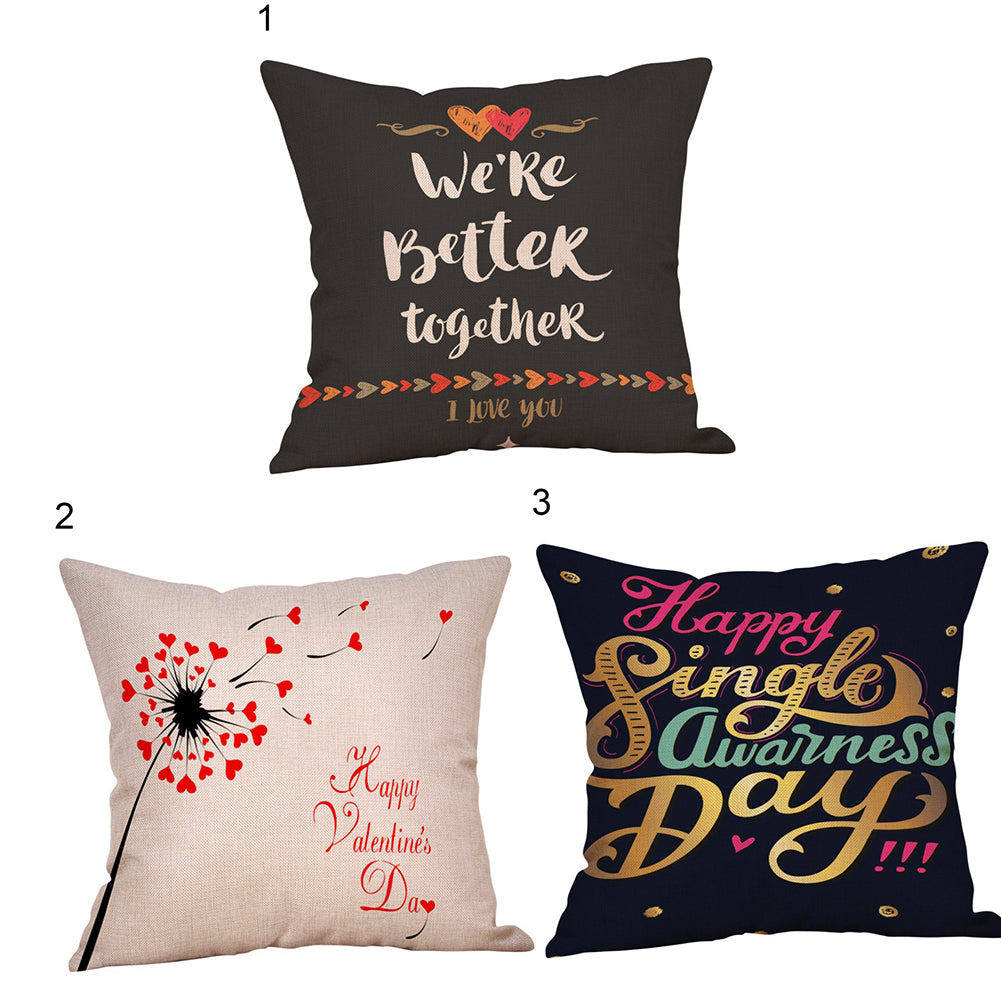 Happy Valentine Letters Linen Throw Pillow Case Sofa Bed Decor Cushion Cover