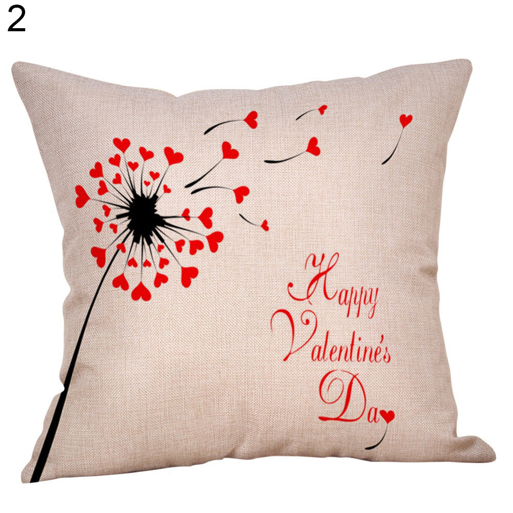 Happy Valentine Letters Linen Throw Pillow Case Sofa Bed Decor Cushion Cover