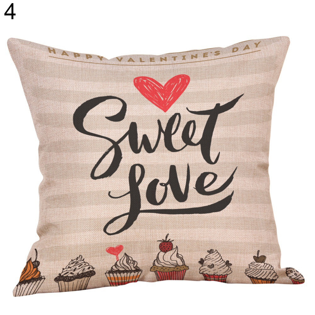 Happy Valentine Letters Linen Throw Pillow Case Sofa Bed Decor Cushion Cover