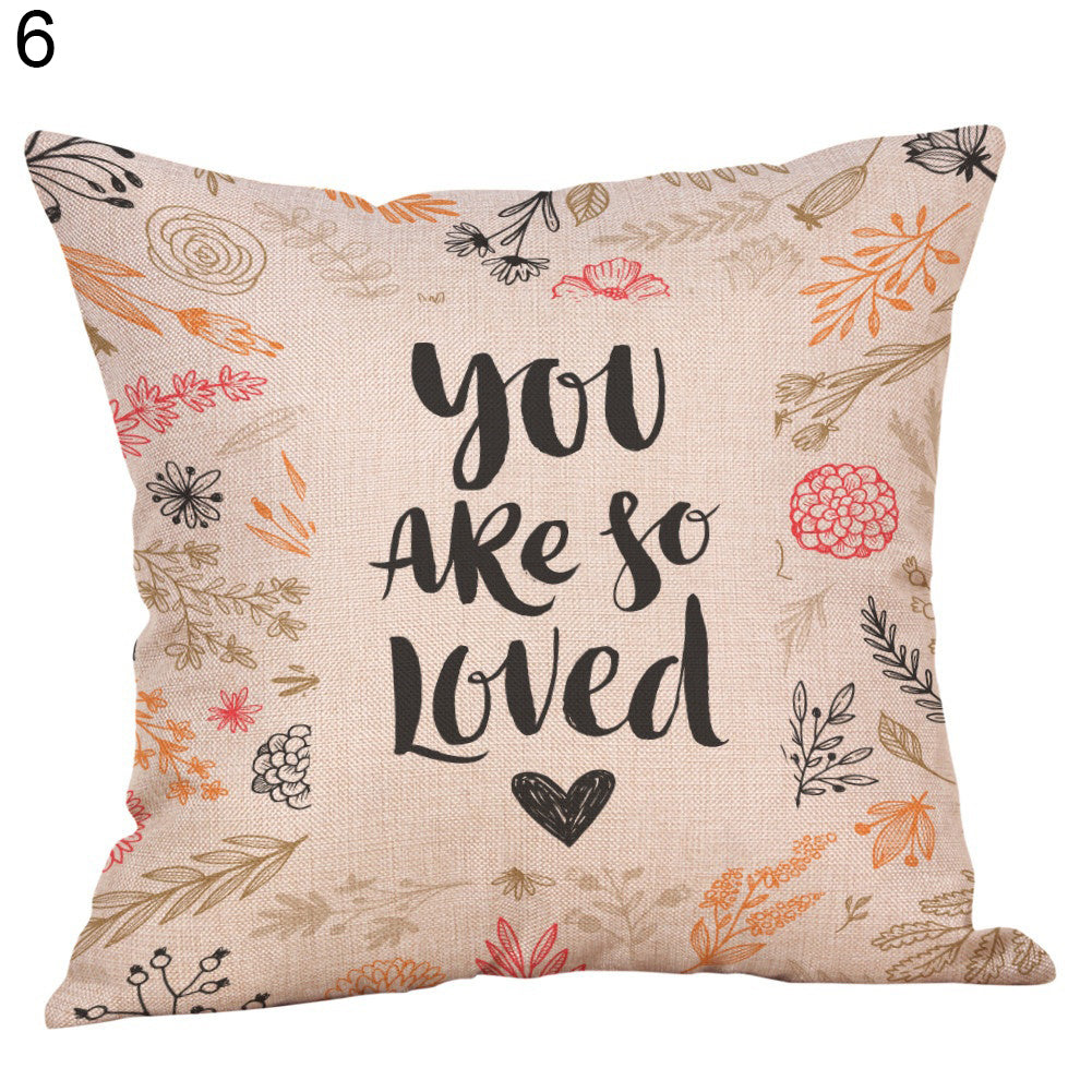 Happy Valentine Letters Linen Throw Pillow Case Sofa Bed Decor Cushion Cover