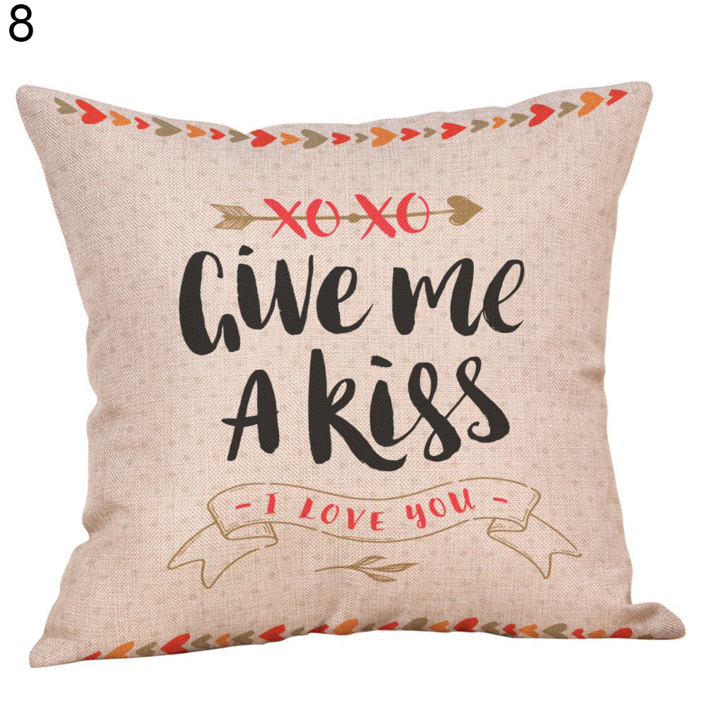 Happy Valentine Letters Linen Throw Pillow Case Sofa Bed Decor Cushion Cover