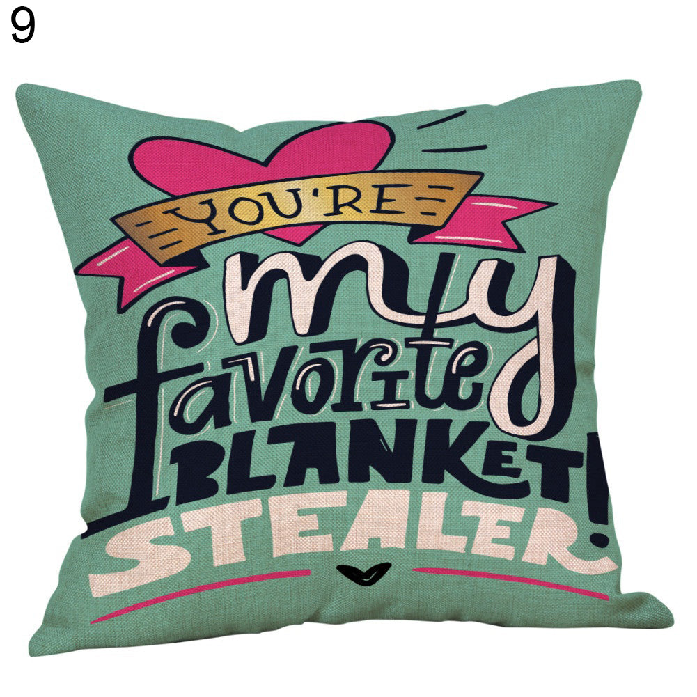 Happy Valentine Letters Linen Throw Pillow Case Sofa Bed Decor Cushion Cover