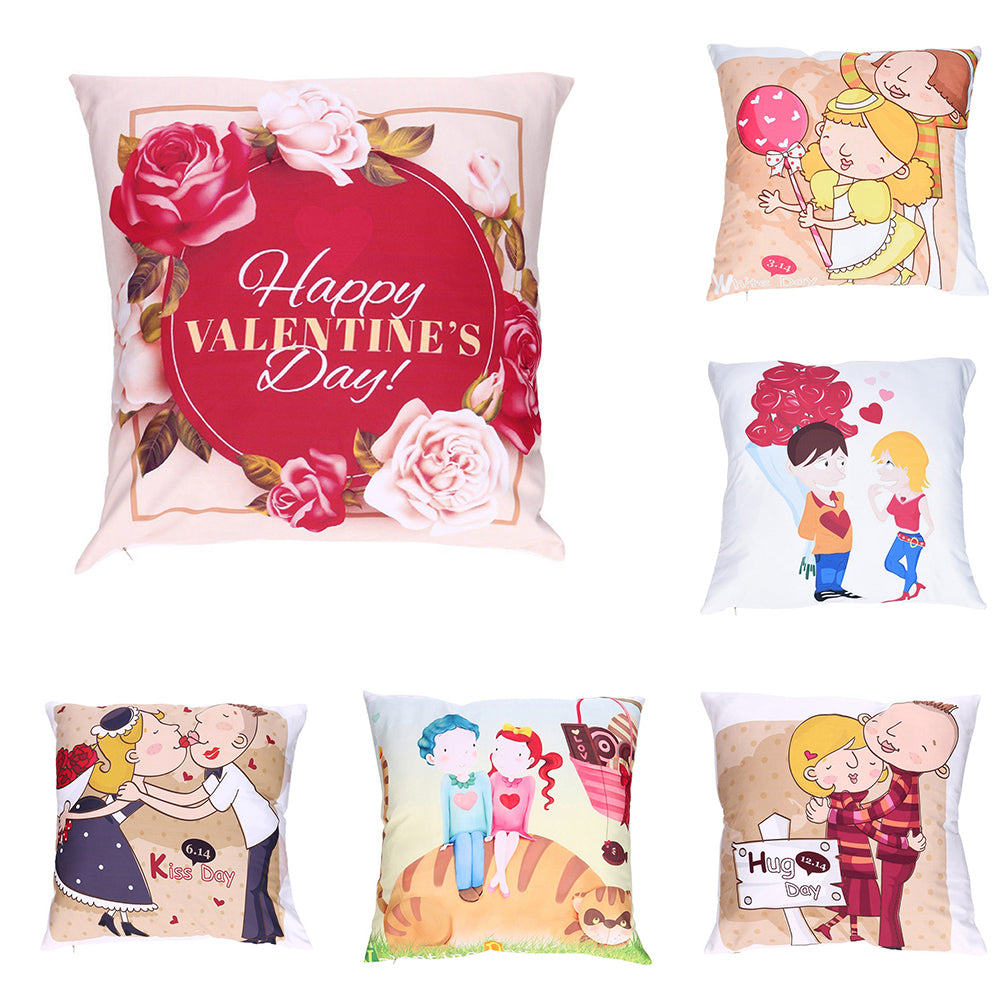 Cartoon Lovers Valentine's Day Print Pillow Case Sofa Cushion Cover Home Decor
