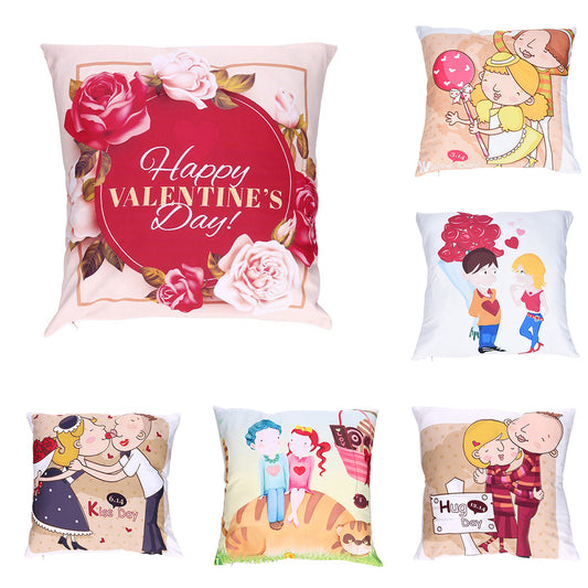 Cartoon Lovers Valentine's Day Print Pillow Case Sofa Cushion Cover Home Decor