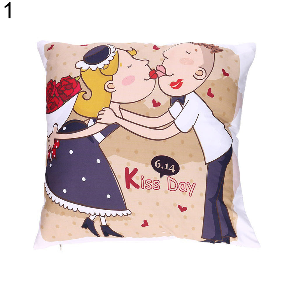 Cartoon Lovers Valentine's Day Print Pillow Case Sofa Cushion Cover Home Decor
