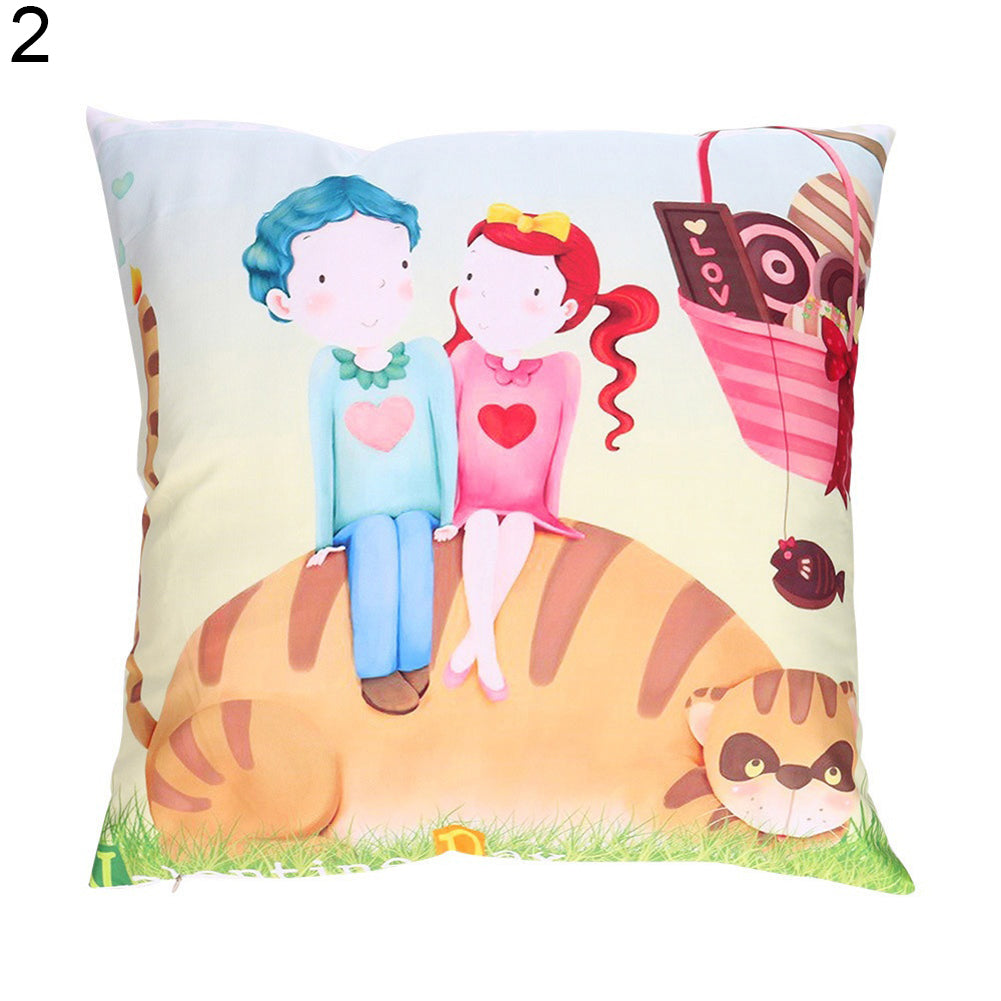 Cartoon Lovers Valentine's Day Print Pillow Case Sofa Cushion Cover Home Decor