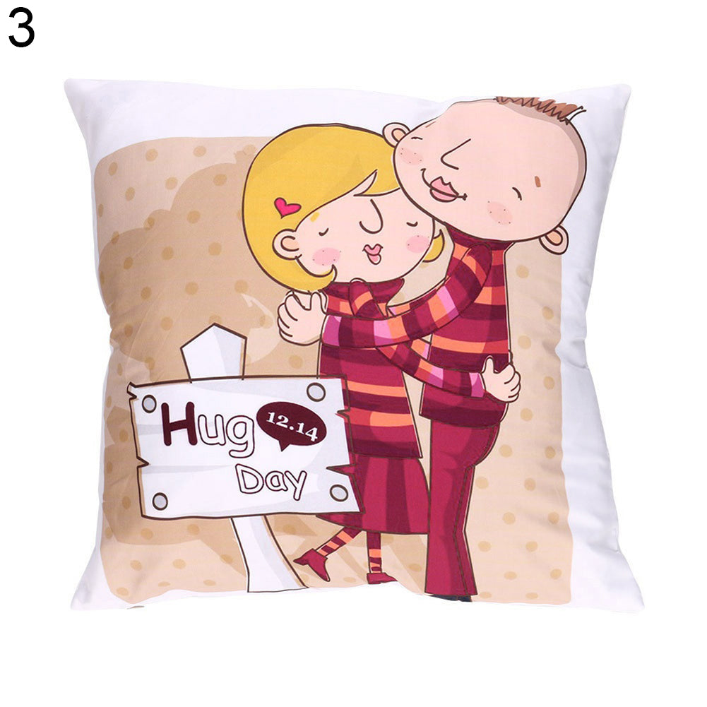 Cartoon Lovers Valentine's Day Print Pillow Case Sofa Cushion Cover Home Decor