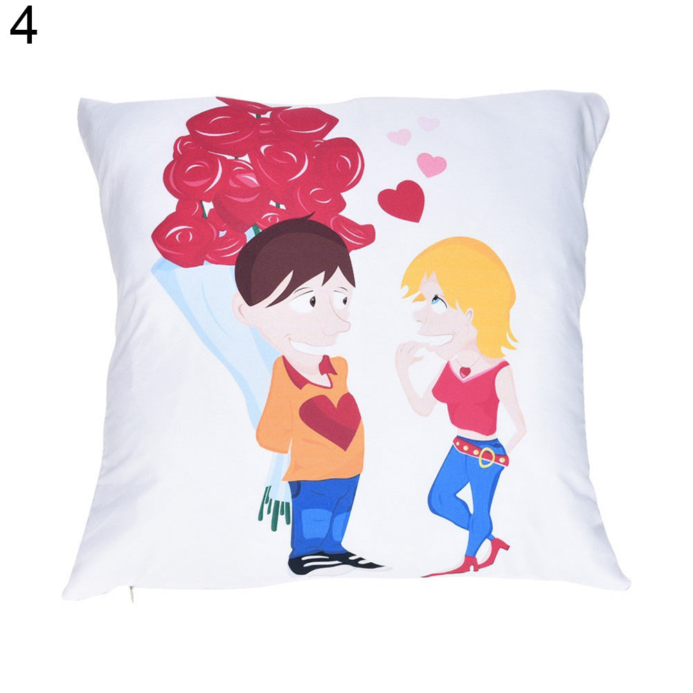 Cartoon Lovers Valentine's Day Print Pillow Case Sofa Cushion Cover Home Decor