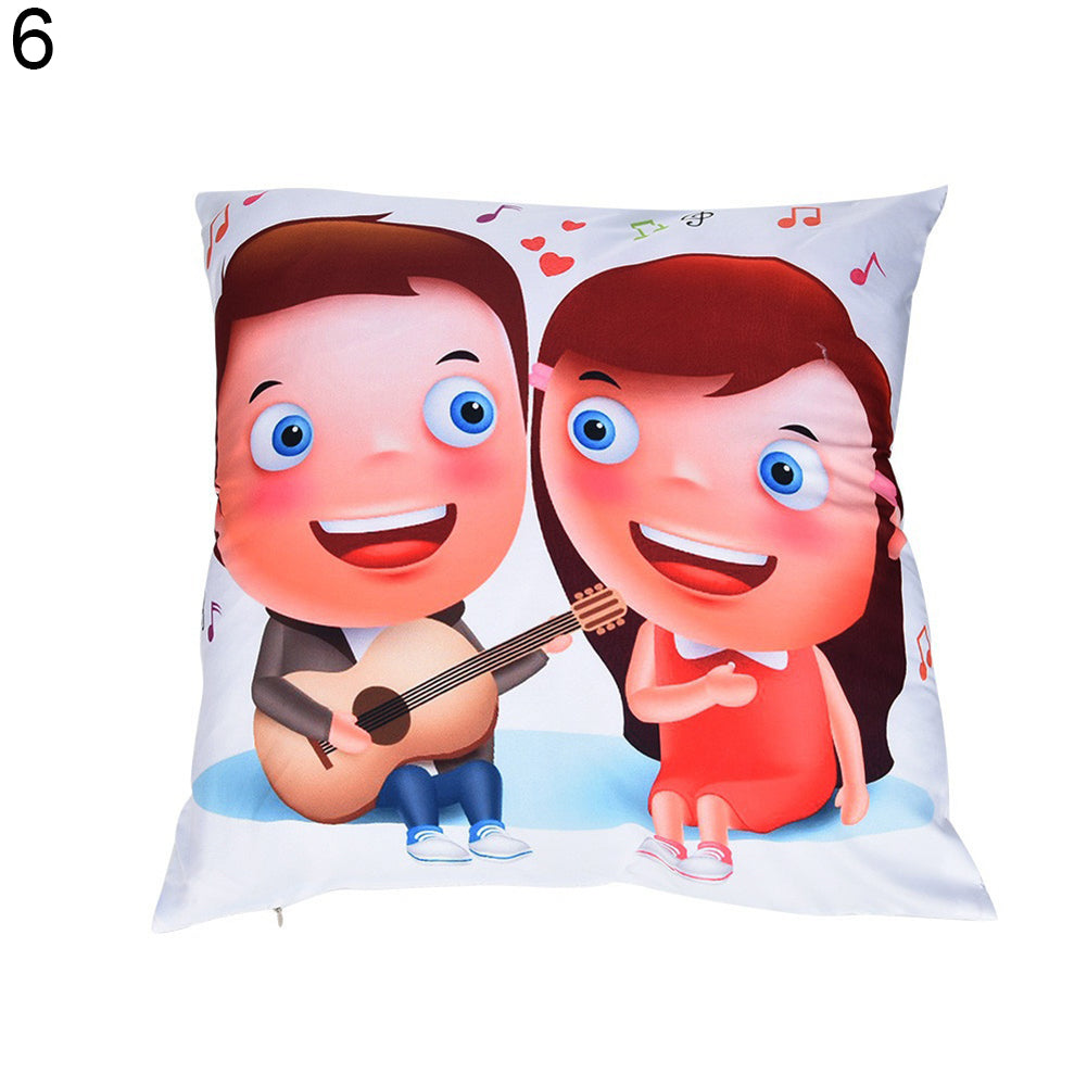 Cartoon Lovers Valentine's Day Print Pillow Case Sofa Cushion Cover Home Decor