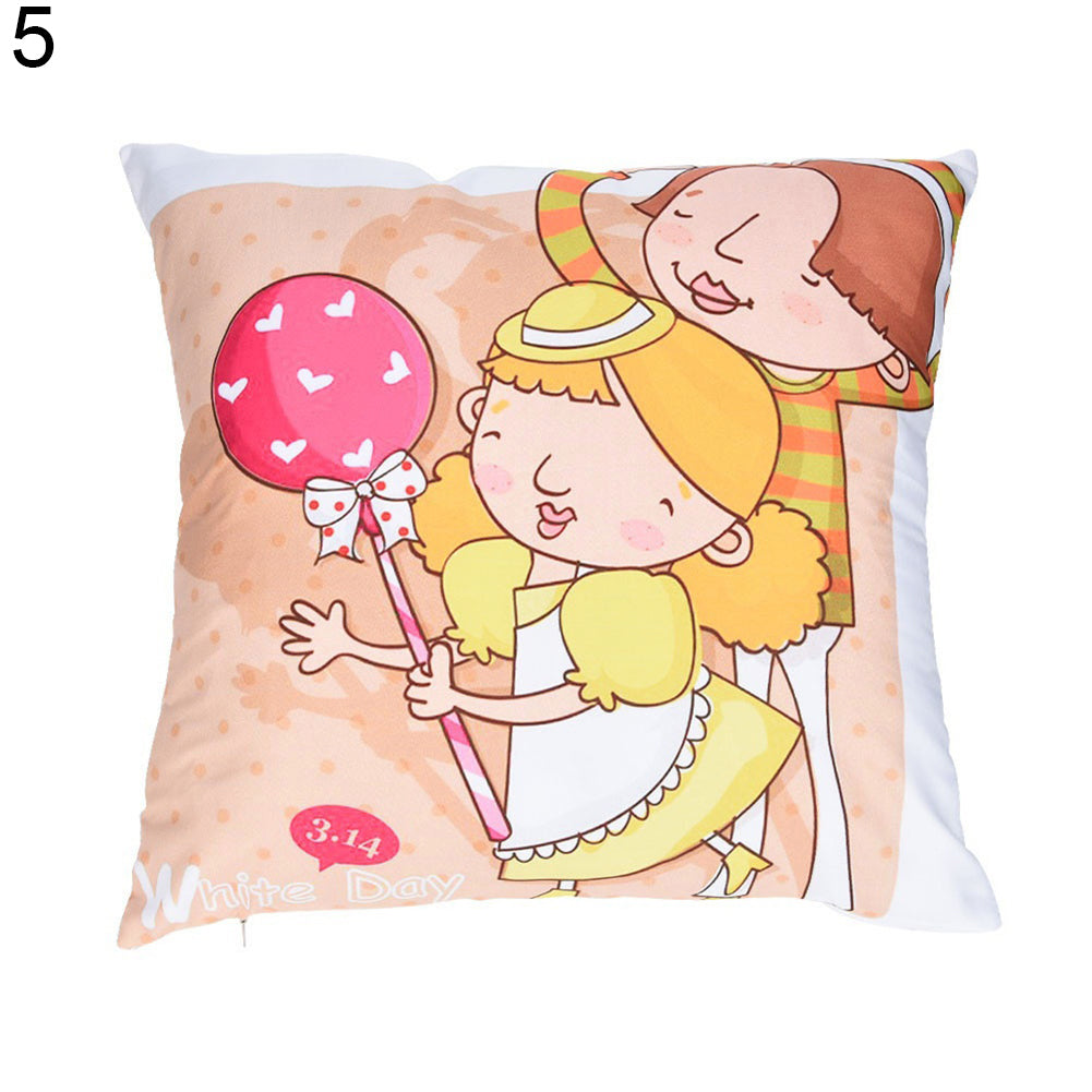Cartoon Lovers Valentine's Day Print Pillow Case Sofa Cushion Cover Home Decor