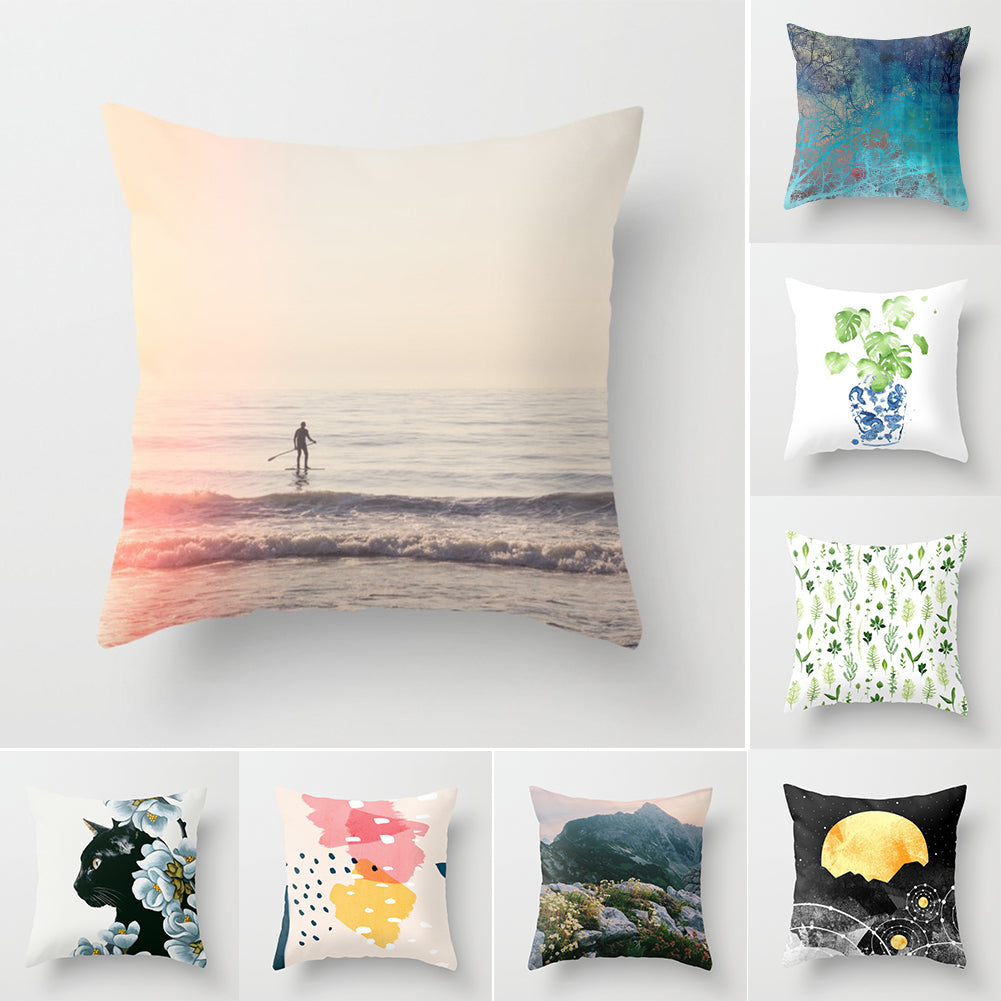 Fashion Cat Sea Leaves Throw Pillow Case Sofa Bed Chair Cushion Cover Home Decor