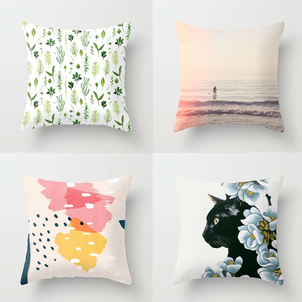 Fashion Cat Sea Leaves Throw Pillow Case Sofa Bed Chair Cushion Cover Home Decor