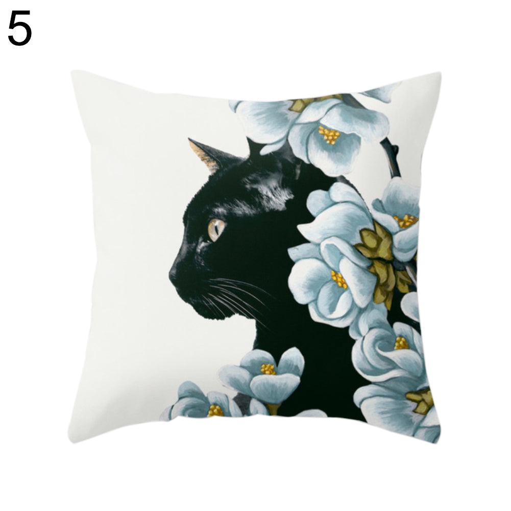 Fashion Cat Sea Leaves Throw Pillow Case Sofa Bed Chair Cushion Cover Home Decor