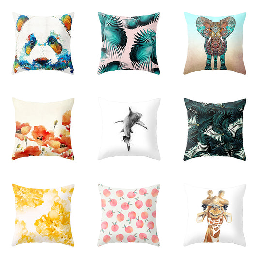 Colored Drawing Flower Animal Throw Pillow Case Cushion Cover Sofa Cafe Decor