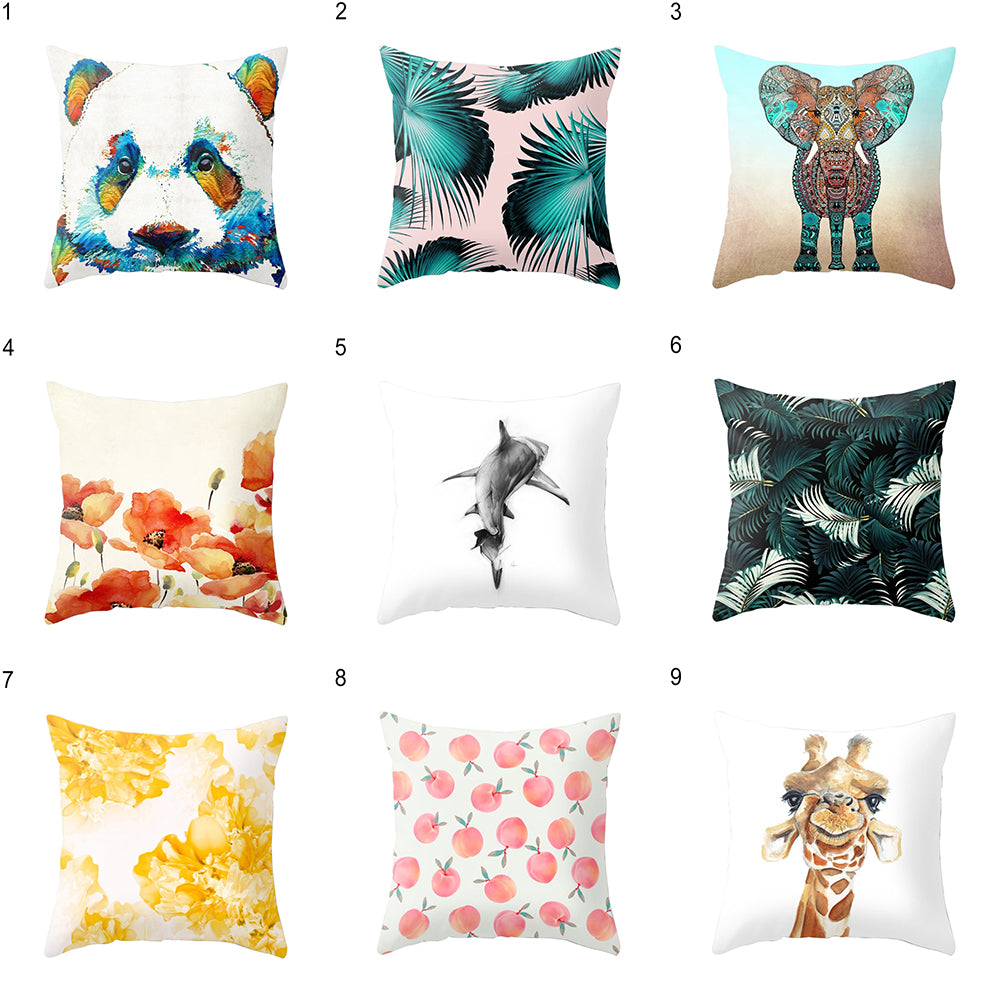 Colored Drawing Flower Animal Throw Pillow Case Cushion Cover Sofa Cafe Decor