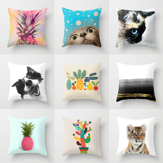 Fashion Colorful Pineapple Tiger Cactus Dog Pillow Case Cushion Cover Car Decor