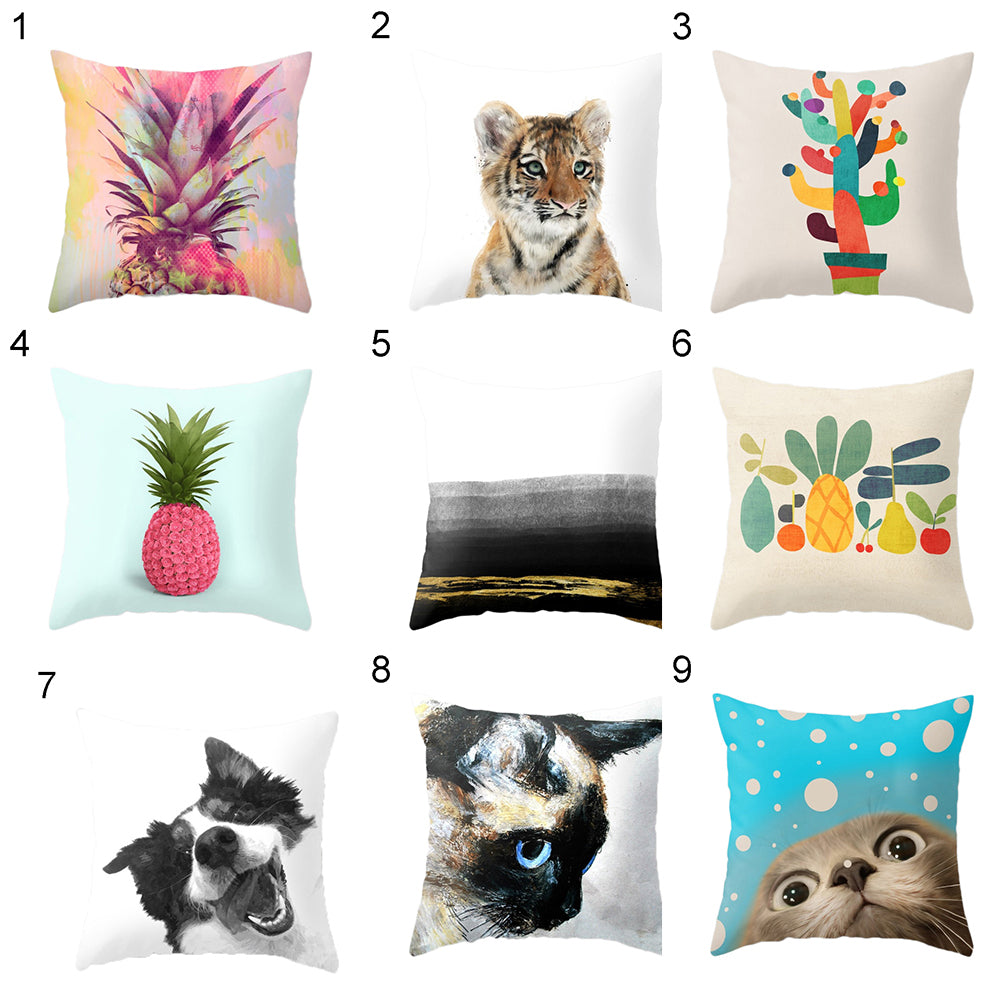 Fashion Colorful Pineapple Tiger Cactus Dog Pillow Case Cushion Cover Car Decor