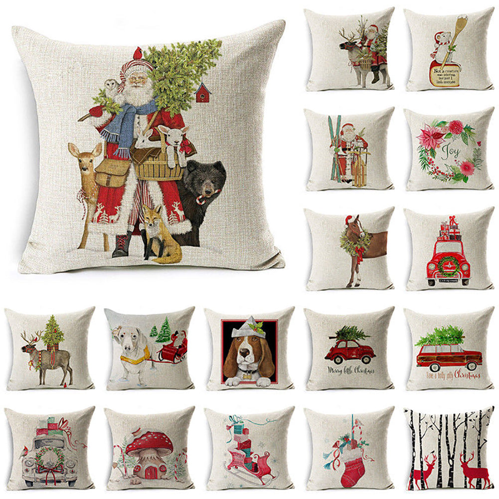 Christmas Dog Santa Claus Reindeer Cushion Cover Throw Pillow Case Sofa Decor