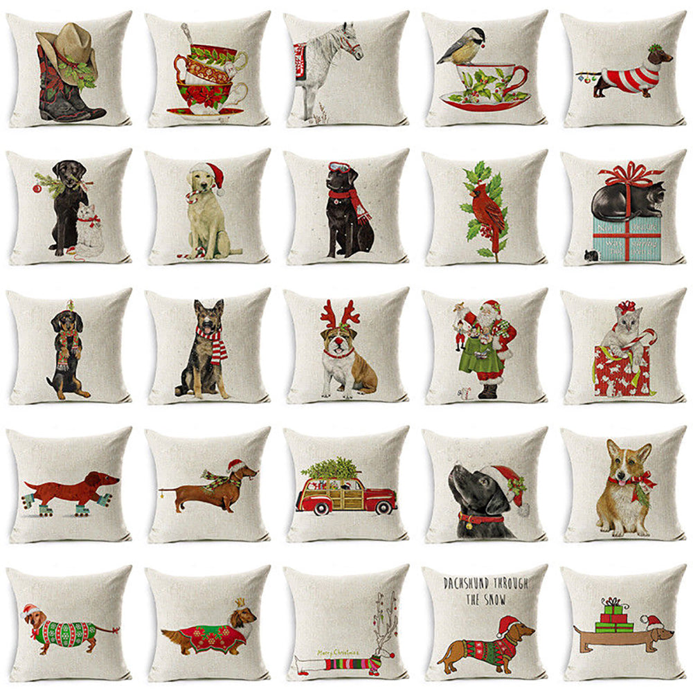 Christmas Dog Santa Claus Reindeer Cushion Cover Throw Pillow Case Sofa Decor