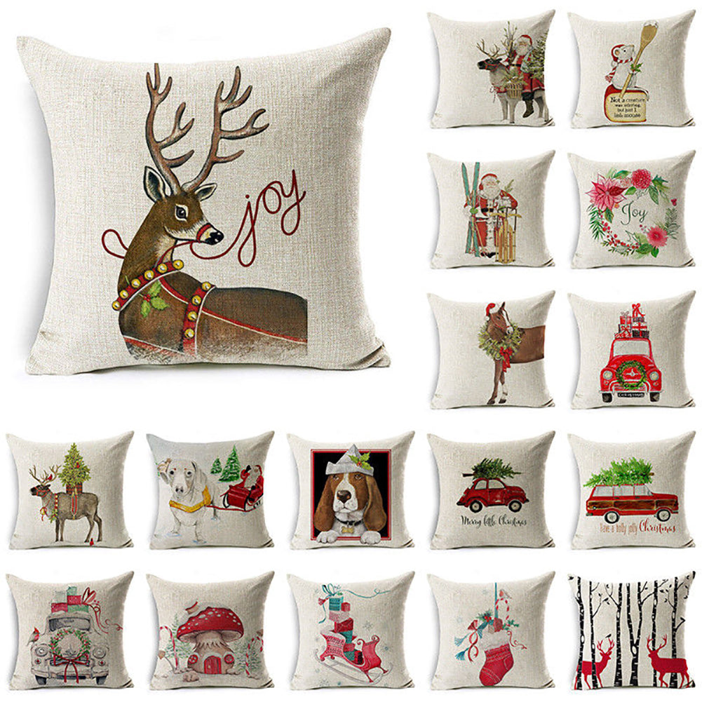 Christmas Dog Santa Claus Reindeer Cushion Cover Throw Pillow Case Sofa Decor