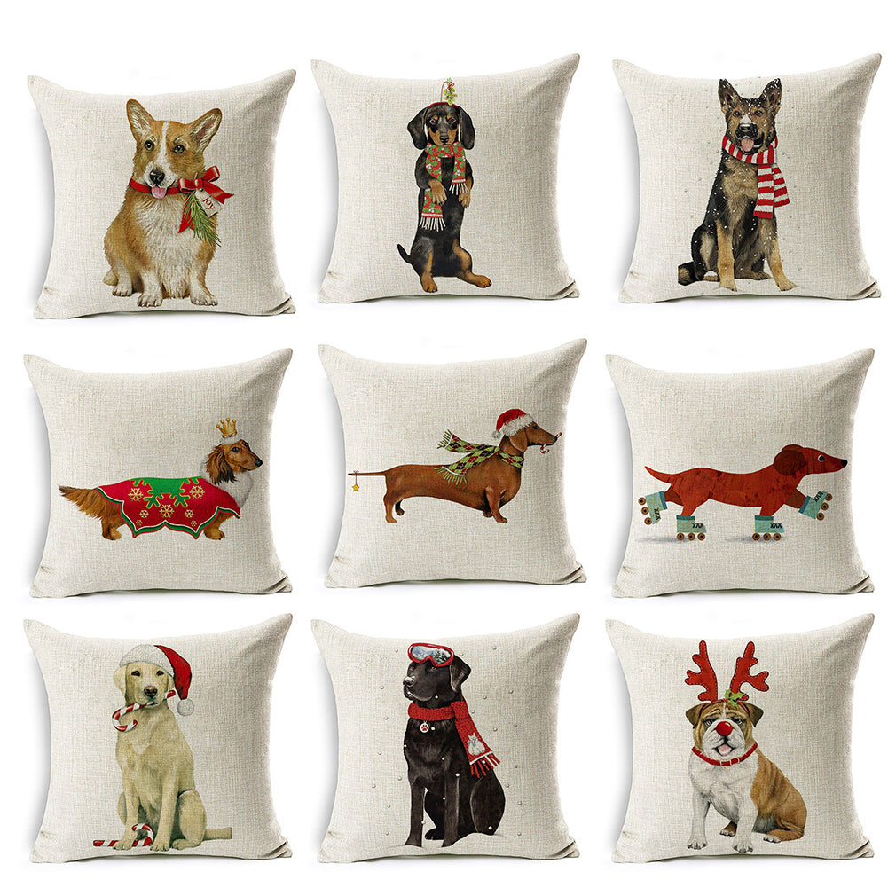 Christmas Dog Santa Claus Reindeer Cushion Cover Throw Pillow Case Sofa Decor