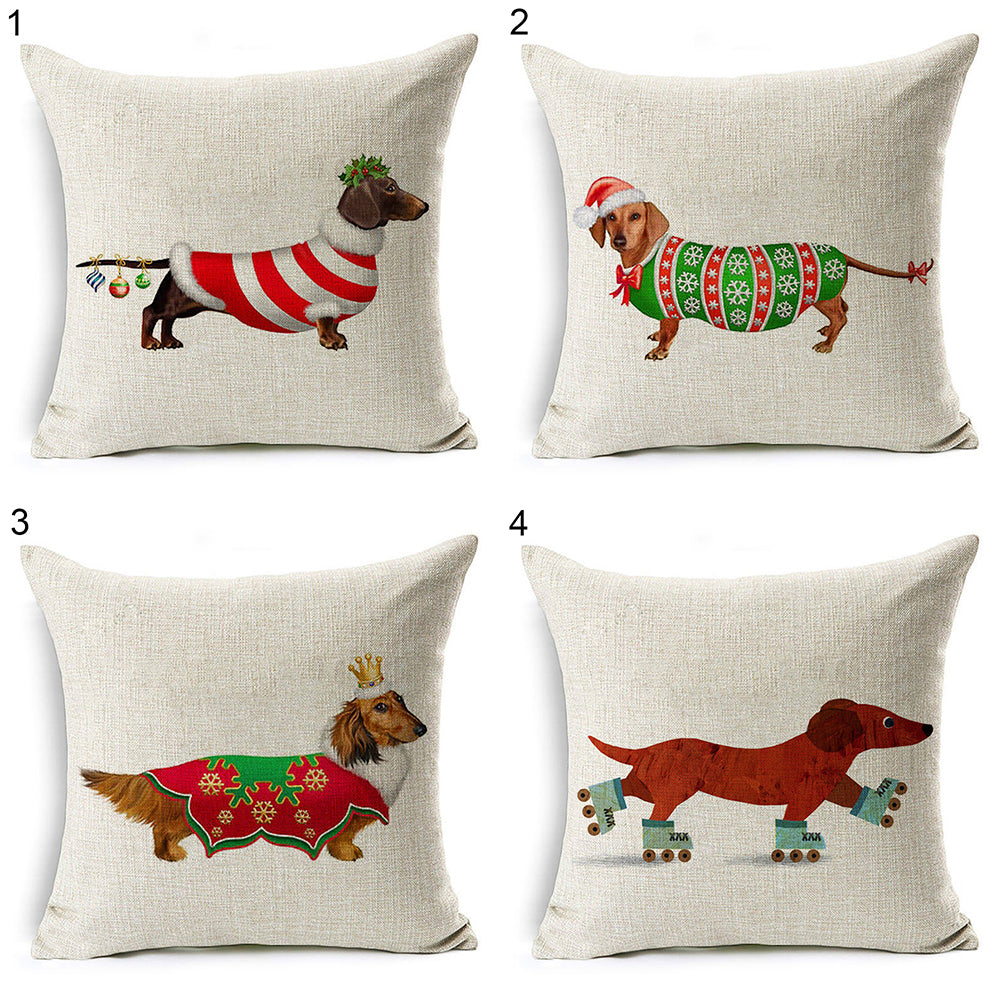 Christmas Dog Santa Claus Reindeer Cushion Cover Throw Pillow Case Sofa Decor