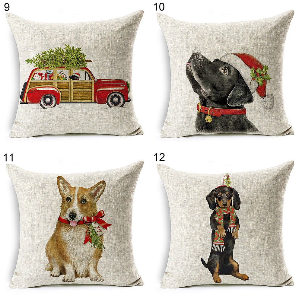 Christmas Dog Santa Claus Reindeer Cushion Cover Throw Pillow Case Sofa Decor
