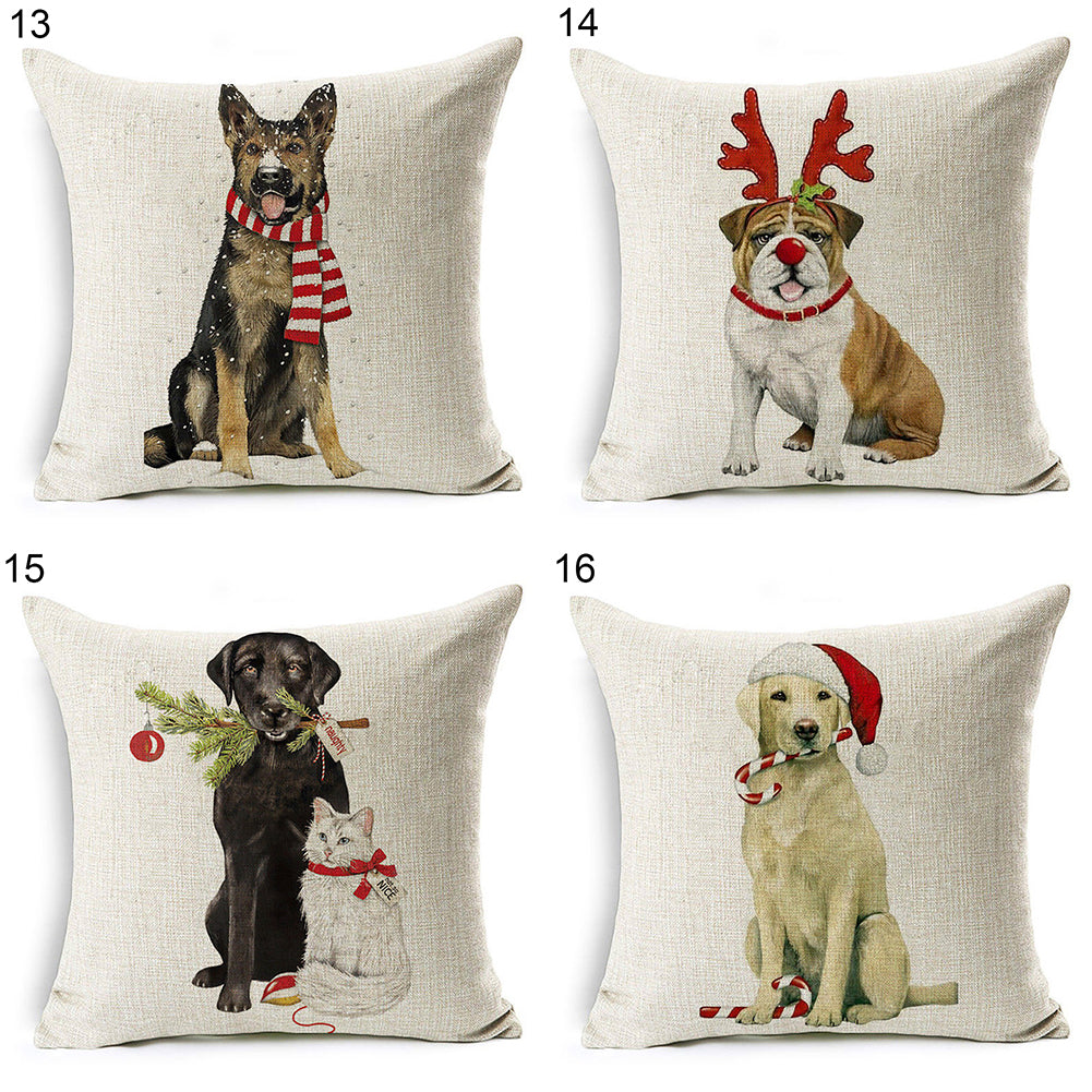 Christmas Dog Santa Claus Reindeer Cushion Cover Throw Pillow Case Sofa Decor