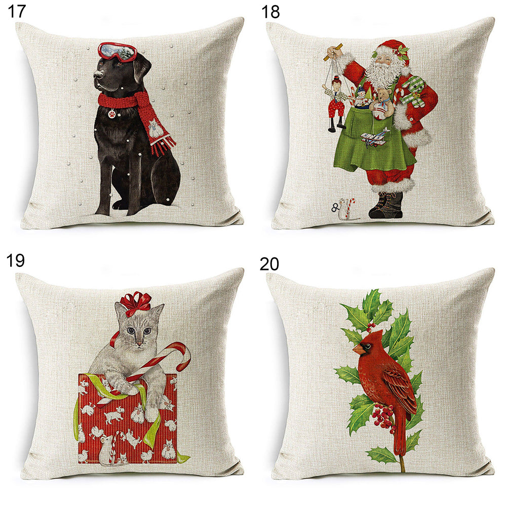 Christmas Dog Santa Claus Reindeer Cushion Cover Throw Pillow Case Sofa Decor
