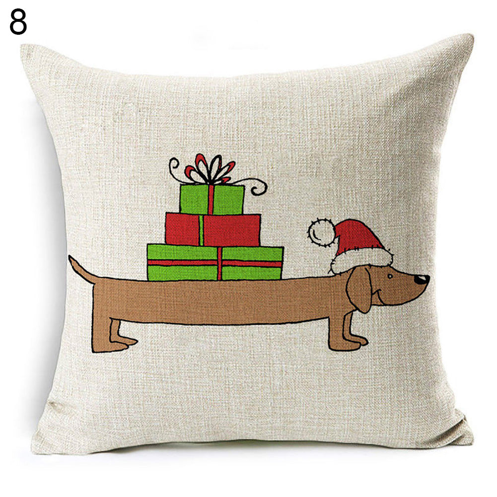 Christmas Dog Santa Claus Reindeer Cushion Cover Throw Pillow Case Sofa Decor