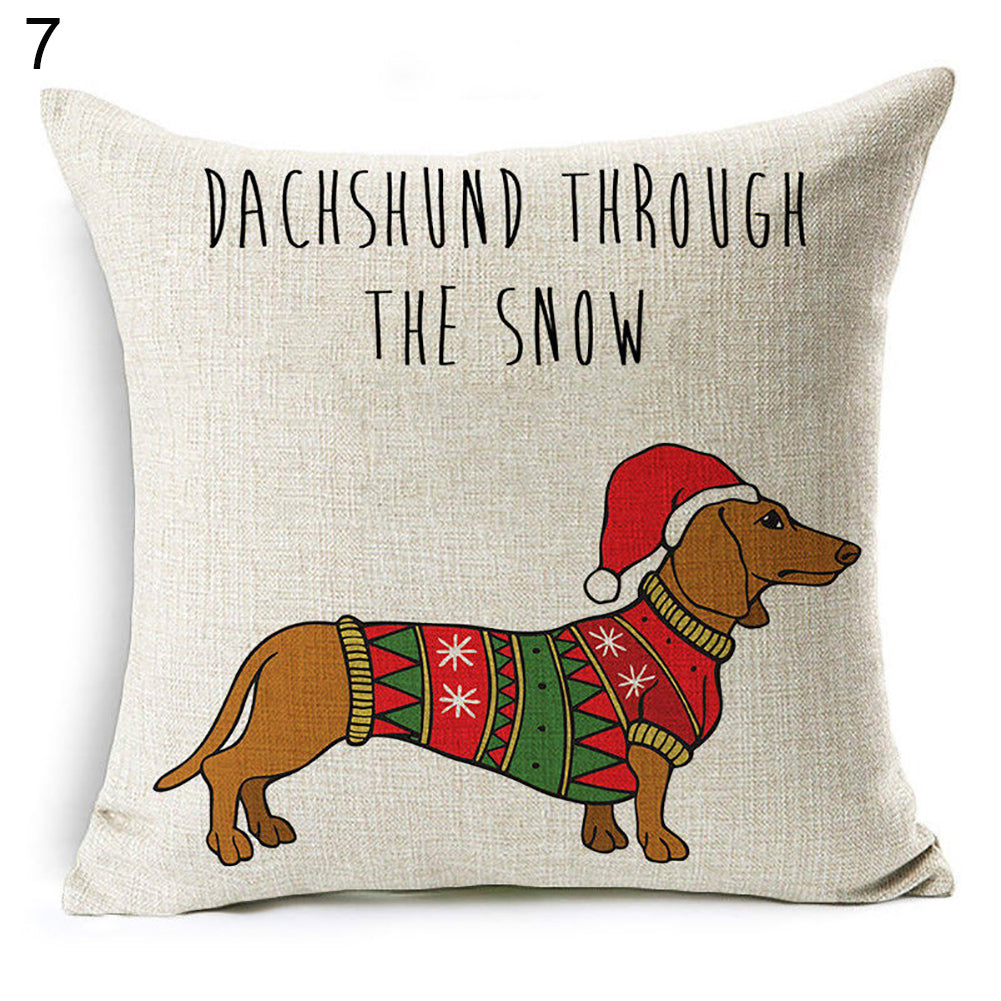 Christmas Dog Santa Claus Reindeer Cushion Cover Throw Pillow Case Sofa Decor