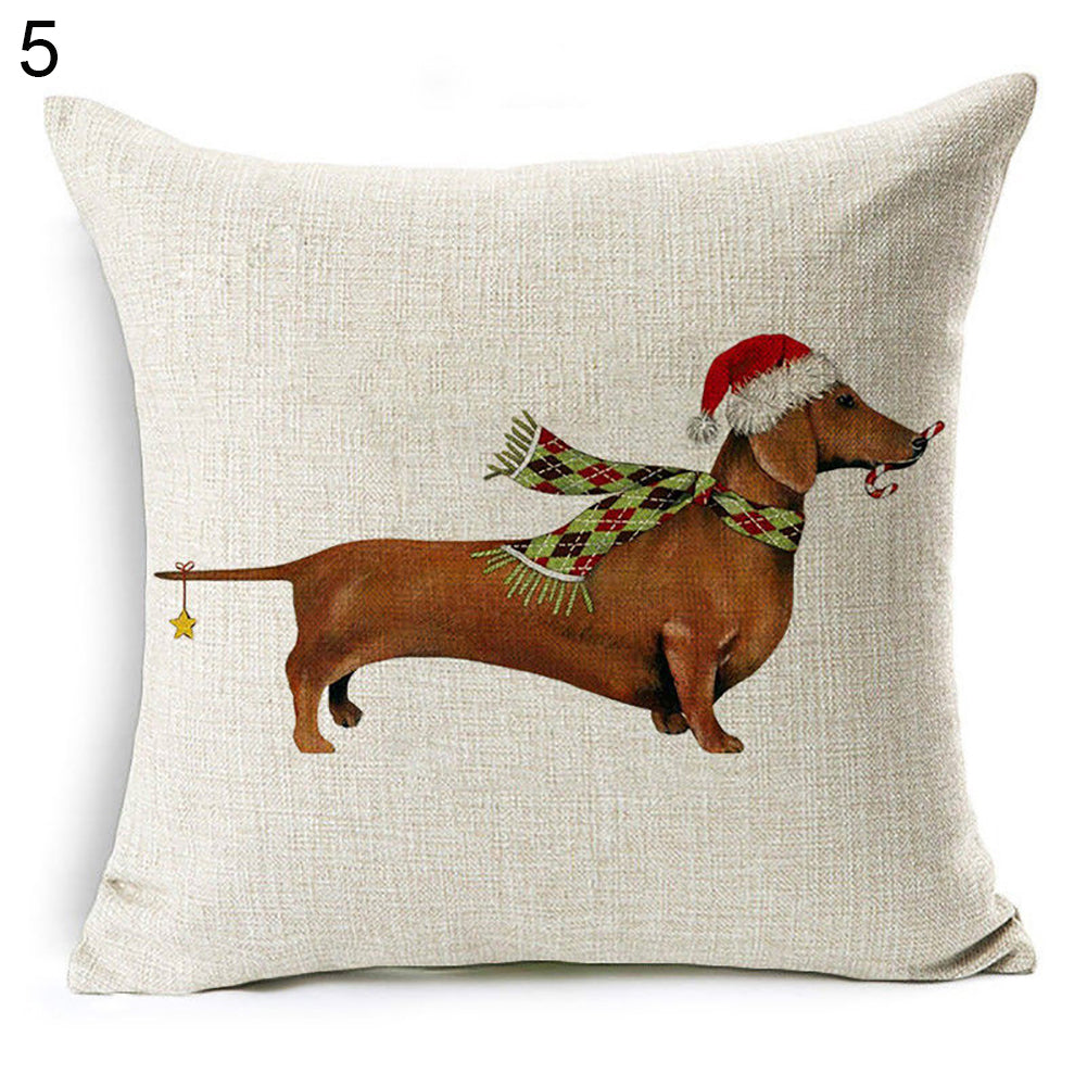 Christmas Dog Santa Claus Reindeer Cushion Cover Throw Pillow Case Sofa Decor