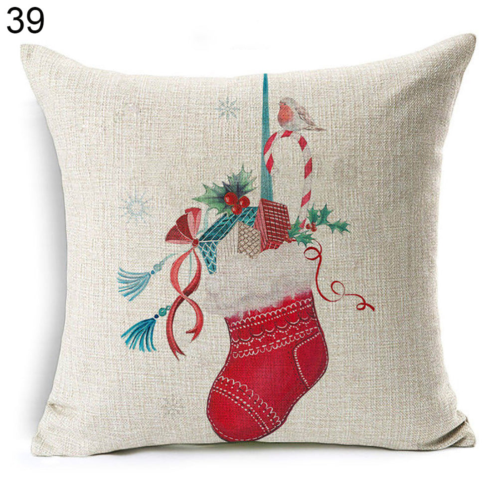 Christmas Dog Santa Claus Reindeer Cushion Cover Throw Pillow Case Sofa Decor