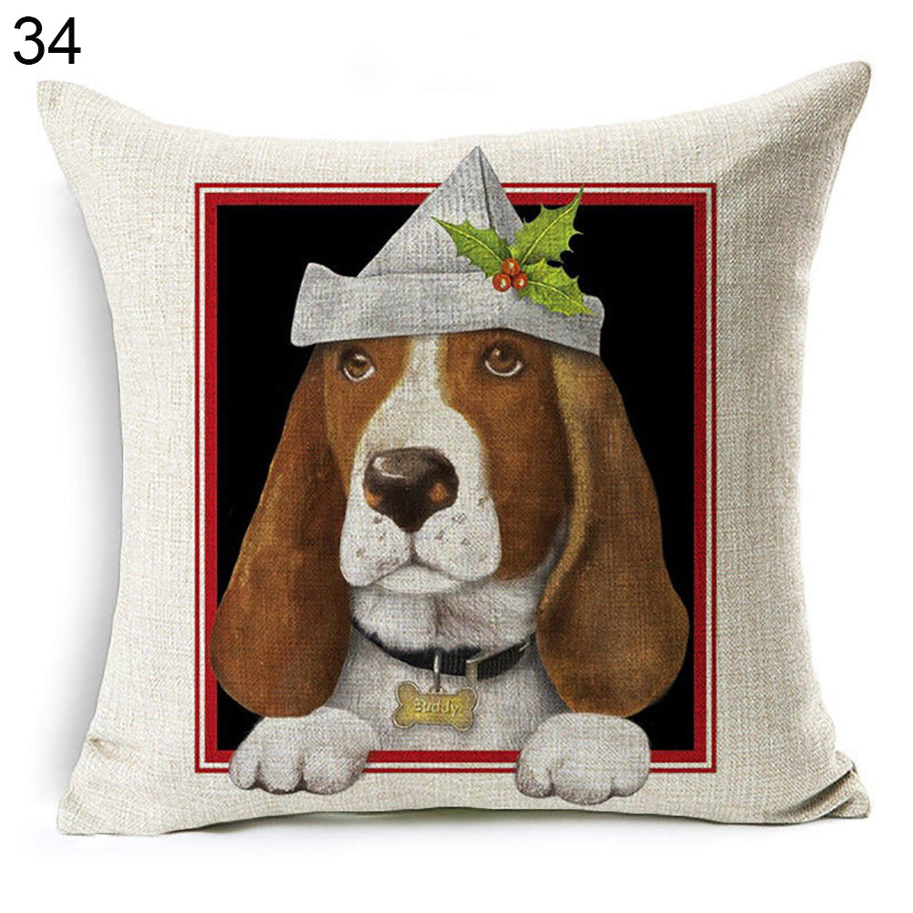 Christmas Dog Santa Claus Reindeer Cushion Cover Throw Pillow Case Sofa Decor