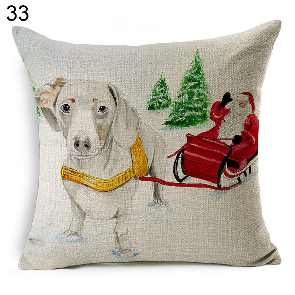 Christmas Dog Santa Claus Reindeer Cushion Cover Throw Pillow Case Sofa Decor