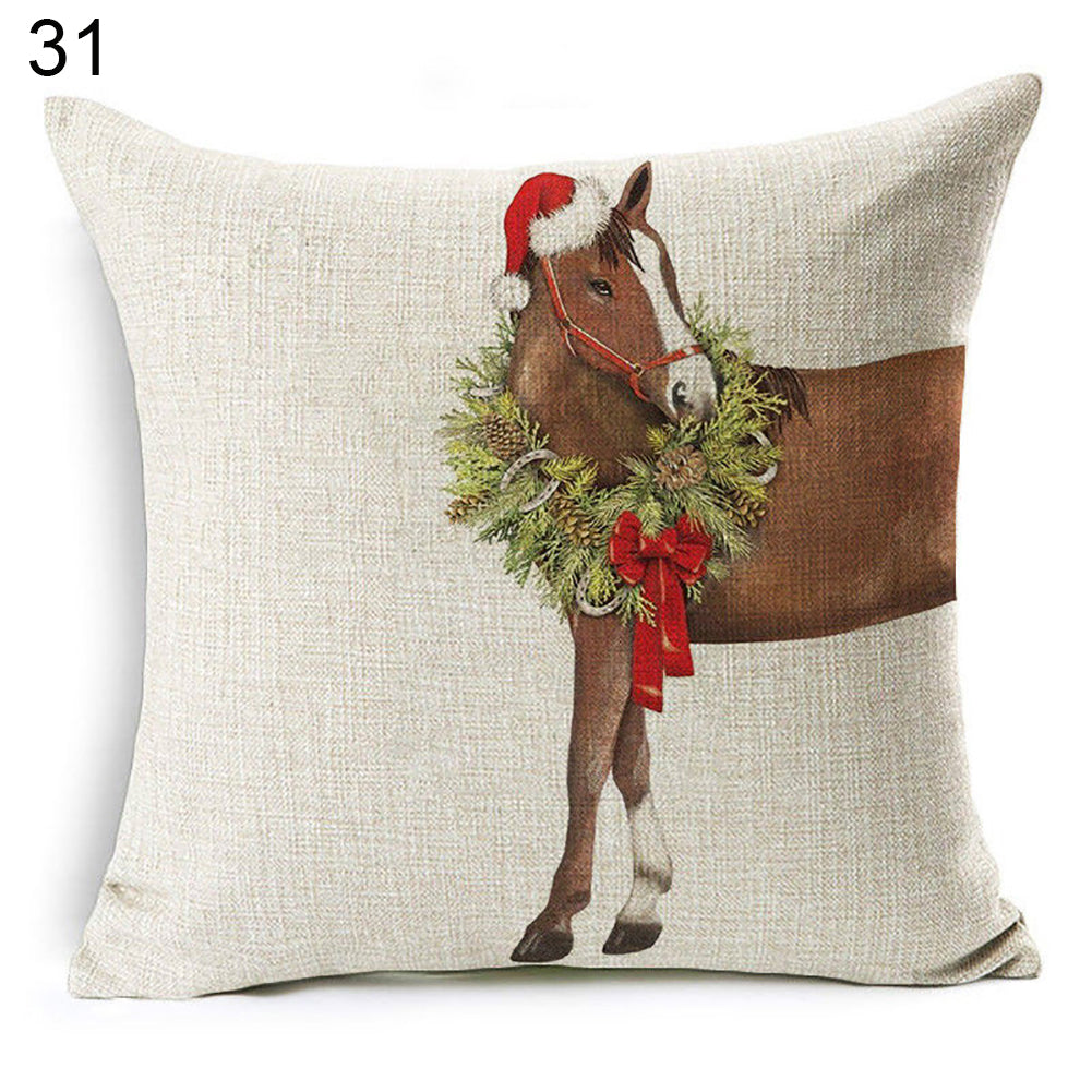 Christmas Dog Santa Claus Reindeer Cushion Cover Throw Pillow Case Sofa Decor