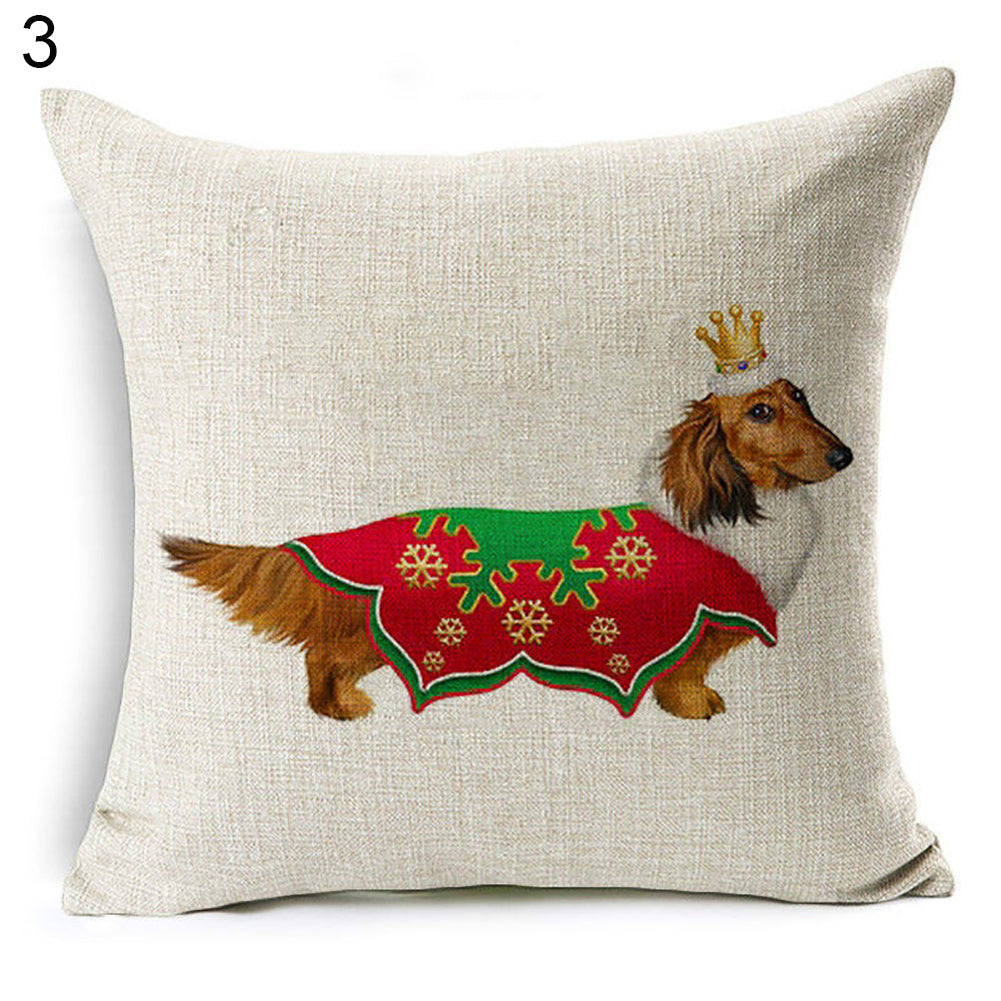 Christmas Dog Santa Claus Reindeer Cushion Cover Throw Pillow Case Sofa Decor