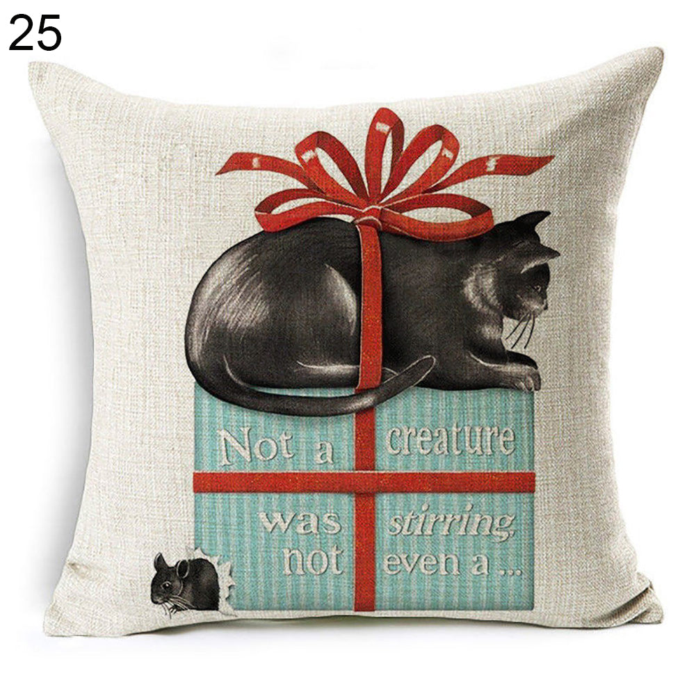 Christmas Dog Santa Claus Reindeer Cushion Cover Throw Pillow Case Sofa Decor