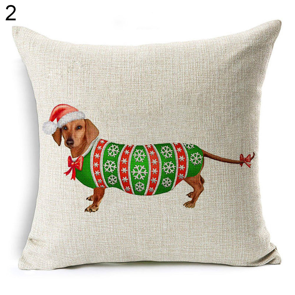 Christmas Dog Santa Claus Reindeer Cushion Cover Throw Pillow Case Sofa Decor