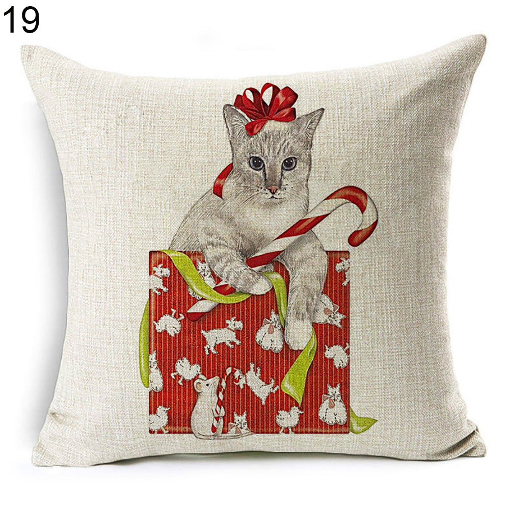 Christmas Dog Santa Claus Reindeer Cushion Cover Throw Pillow Case Sofa Decor