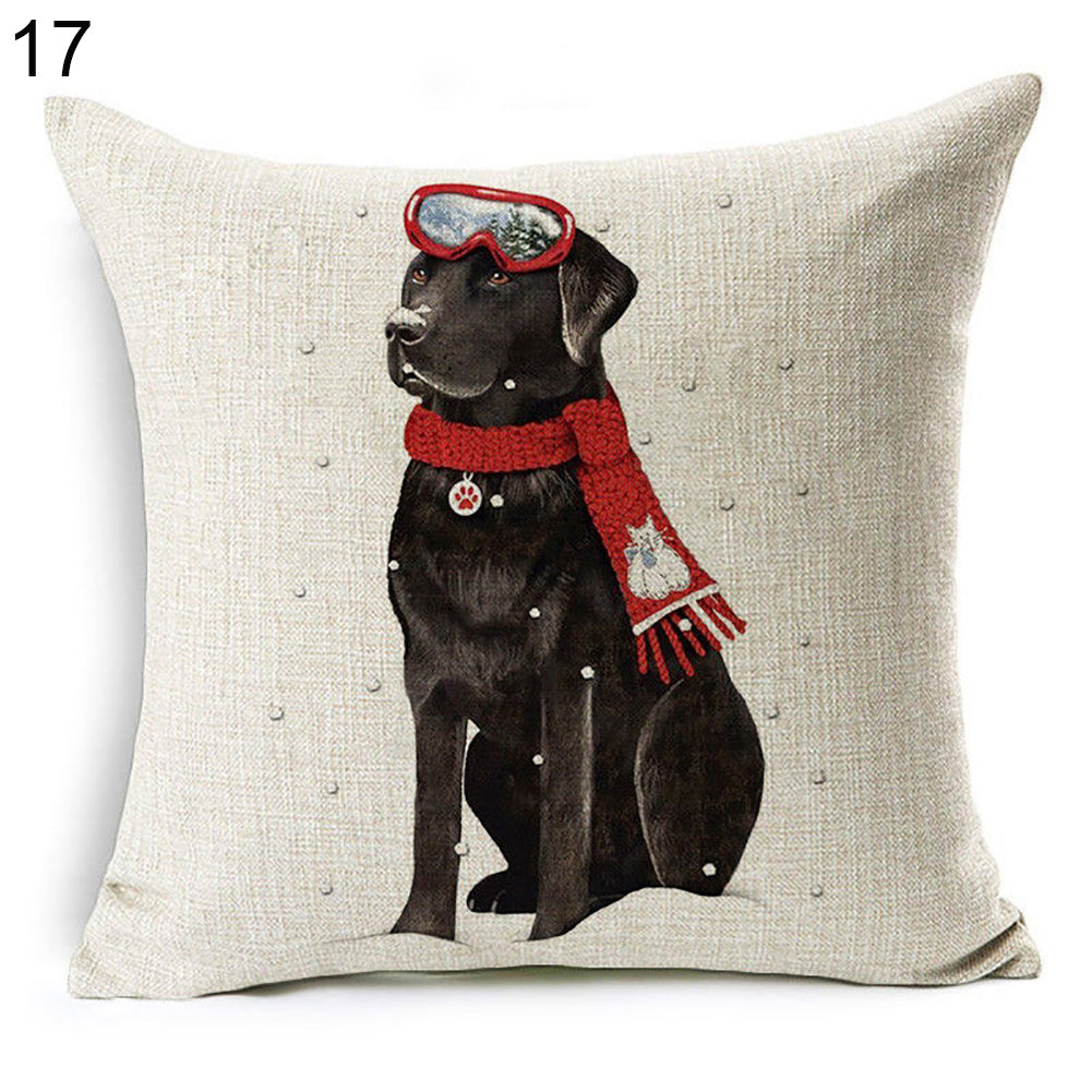Christmas Dog Santa Claus Reindeer Cushion Cover Throw Pillow Case Sofa Decor