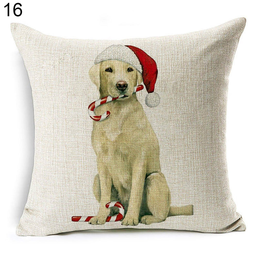 Christmas Dog Santa Claus Reindeer Cushion Cover Throw Pillow Case Sofa Decor