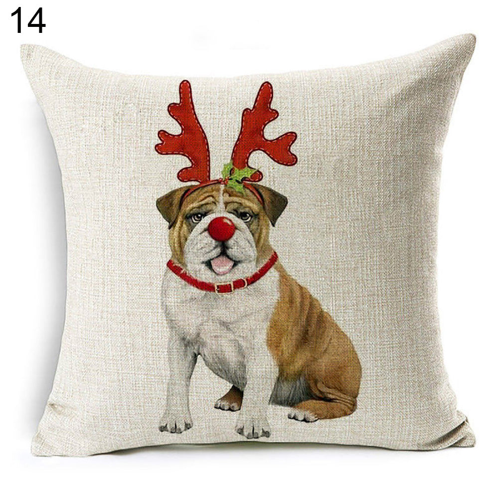 Christmas Dog Santa Claus Reindeer Cushion Cover Throw Pillow Case Sofa Decor