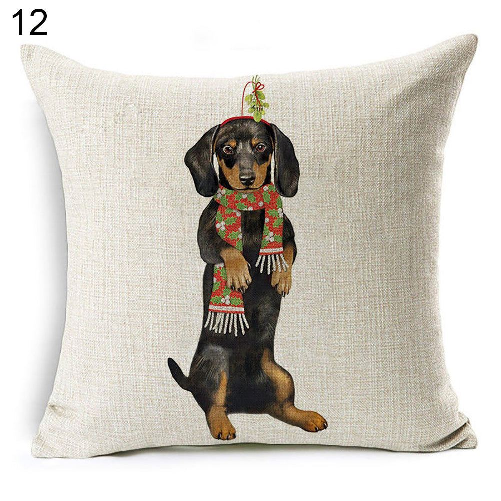 Christmas Dog Santa Claus Reindeer Cushion Cover Throw Pillow Case Sofa Decor