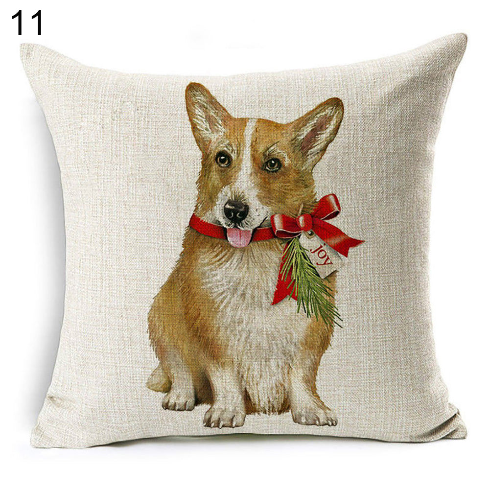 Christmas Dog Santa Claus Reindeer Cushion Cover Throw Pillow Case Sofa Decor